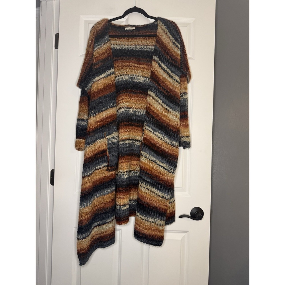 Love Stitch Hooded Cardigan Sweater O/s Multicolor Knit